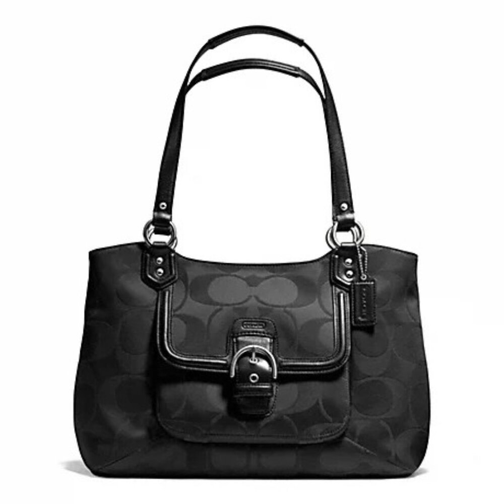 Like New Coach Campbell Black Metallic Signature C's Shoulder Bag Purse